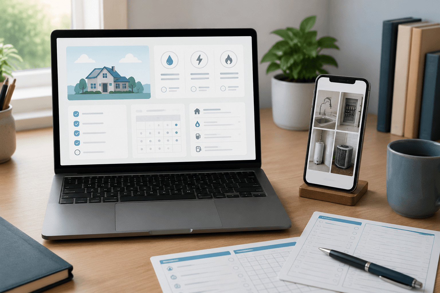AI utility record workspace shown on a laptop and phone